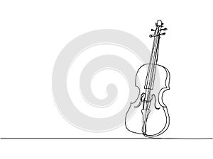 Violin one line art. Continuous line drawing of musical, melody, violin, vintage, music, retro, symphonic, orchestra