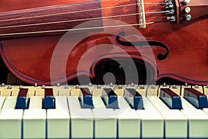 violin on the piano keyboard