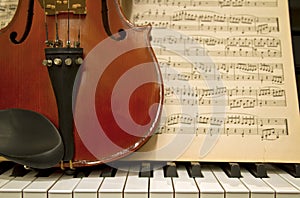 Violin Piano Keys and Music Sheets