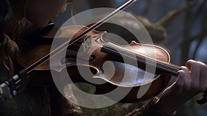 Violin player. Violinist hands playing violin orchestra musical instrument closeup. beautiful