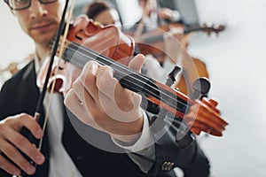 Violin players performing
