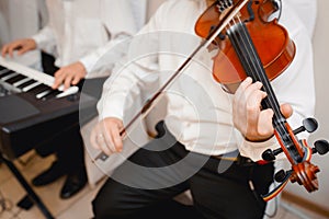 Violin playing viola musician playing . Man violinist classical musical instrument  fiddle
