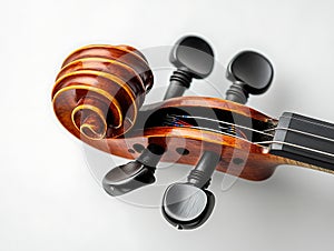 Violin Scroll Close-Up with Strings and Elegant Details