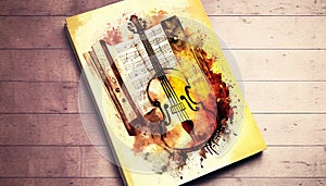 Violin and sheet music score book background with an abstract vintage distressed retro texture