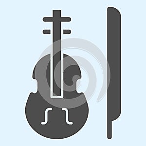 Violin solid icon. Classic musician instrument with bow stick. Wedding asset vector design concept, glyph style