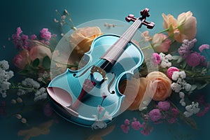 Violin surrounded floral style. Generate Ai