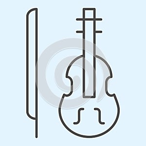 Violin thin line icon. Classic musician instrument with bow stick. Wedding asset vector design concept, outline style