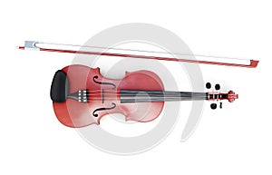 Violin top view on white background. 3d rendering photo