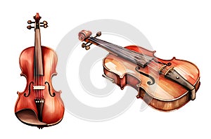 Violin, valentine\'s day, watercolor clipart illustration with isolated background