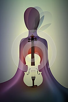 Violinist concept, music inside, musician and violin contemporary art, man and music surrealism shapes, abstract