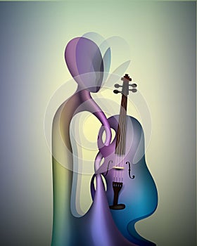Violinist concept, musician and violin contemporary art, man and music surrealism shapes, abstract violinist photo