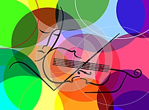 Violinist in line on the colored background, violine melody concept,