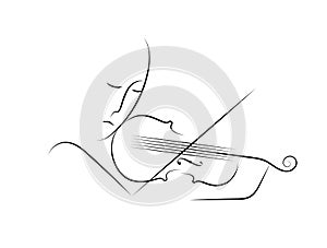 Violinist in line on the white background, violine melody concept,