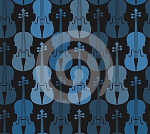 Violins, blue, seamless pattern.