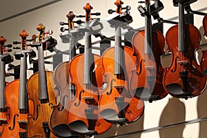 Violins for sale at a music store