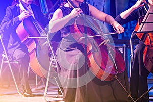 Violoncello musician in orchestra