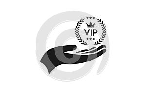 VIP badge on hand icon, Hand holding Vip badge icon isolated on white background