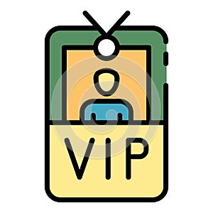 VIP badge with photo icon color outline vector