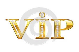 Vip card with golden letters and diamonds, vector illustration