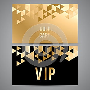 VIP cards. Black and golden design. Triangle