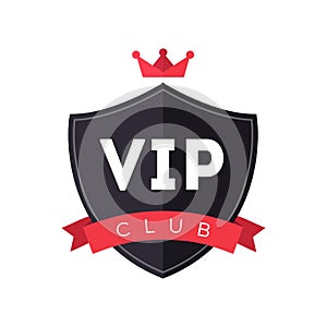 Vip club exclusive member logo with crown and ribbon