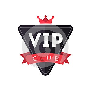 Vip club exclusive member logo with crown and ribbon