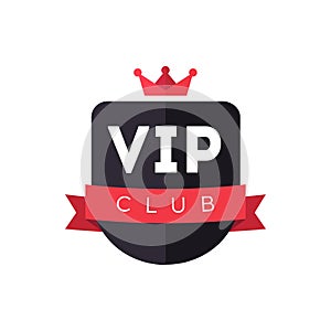 Vip club exclusive member logo with crown and ribbon