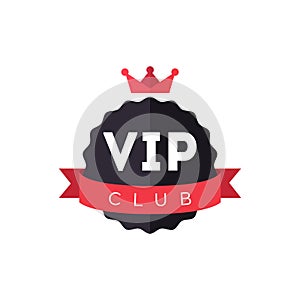 Vip club exclusive member logo with crown and ribbon