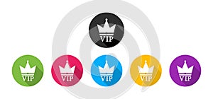 Vip crown icon. Exclusive card. Flat king logo. Simple symbols for royal emblem. Premium club icons. Color logos with shadow.