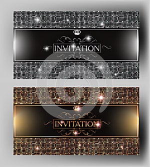 VIP elegant invitation cards with gold and silver design elements.