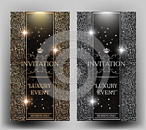 VIP elegant invitation cards with gold and silver design elements. photo