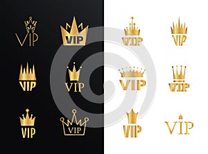 Vip Icons with Crowns, Premium Logo Set, Membership Symbols