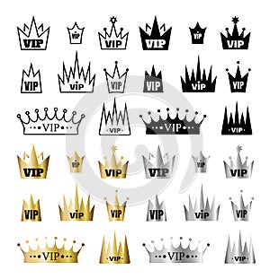 Vip Icons with Crowns, Premium Logo Set, Membership Symbols