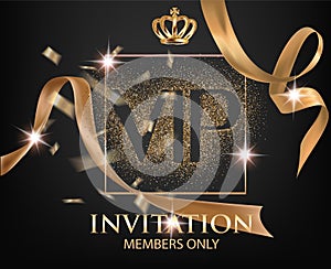 VIP invitation card with gold ribbond and golden dust.