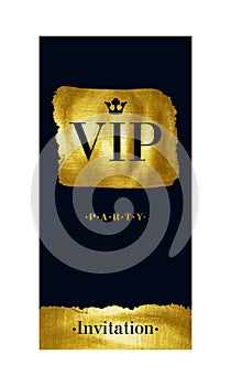 VIP invitation card with golden paint brush stroke.