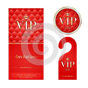 VIP invitation card, warning hanger and badge