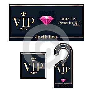 VIP invitation card, warning hanger and badge