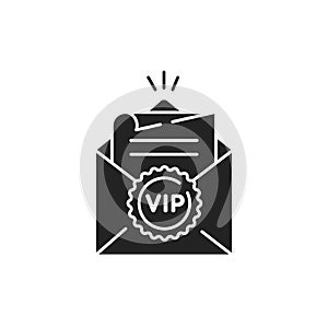 VIP invitation glyph black icon. Envelope with letter. Premium card for party. Button for web or mobile app.