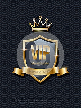 Vip invitation golden crown on black background