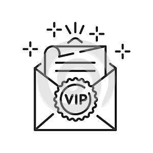 VIP invitation line black icon. Envelope with letter. Premium card for party. Button for web or mobile app