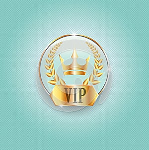 Vip label with golden crown, laurel wreath. Luxury design for invitation, greeting card,  poster, brochure, label.