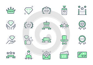 VIP line icons. Vector illustration include icon - benefit, ribbon, diamond, quality, crown, laurel, victory, star