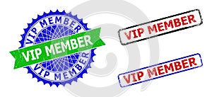 VIP MEMBER Rosette and Rectangle Bicolor Badges with Grunged Styles