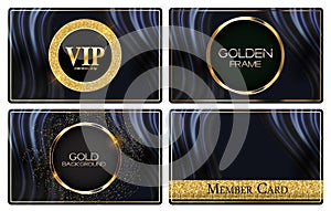 VIP Members Luxury Golden Glitter Card Collection Set Vector Illustration