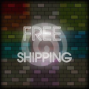 Vip neon icon. Free shipping neon sign. Free shipping neon logo on the dark brick wall background. Flat style. Vector