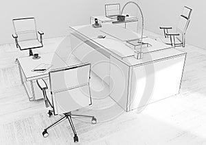 VIP office furniture grid 3D rendering