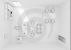 VIP office furniture top view grid 3D rendering