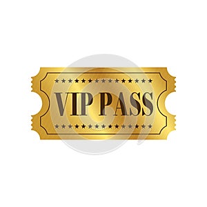 VIP pass admission golden ticket template. Vector illustration