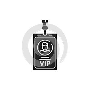 VIP pass glyph black icon. ID badge. Premium card for enter premium membership. Button for web or mobile app.