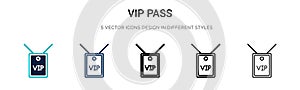 Vip pass icon in filled, thin line, outline and stroke style. Vector illustration of two colored and black vip pass vector icons